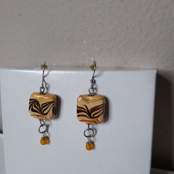 Vintage Square Bead Dangle Earrings - Picture 2 of 10